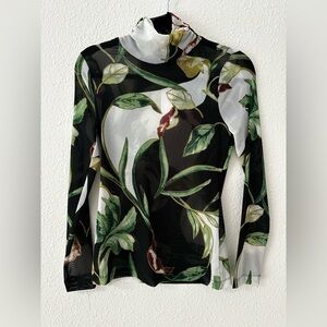 WHBM Floral Sheer Long Sleeve Top